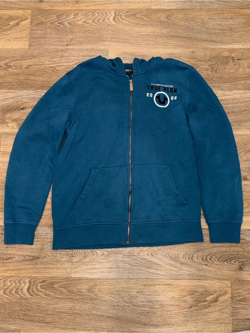 True Religion Men's Deep Teal Zip-Up Hoodie Sweatshirt